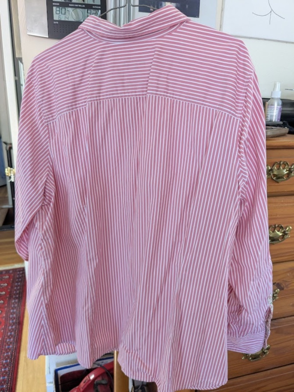 Talbots Women's Plus Soft Red and White Vertical Stripe Button Front Blouse, 20w - Picture 4 of 6